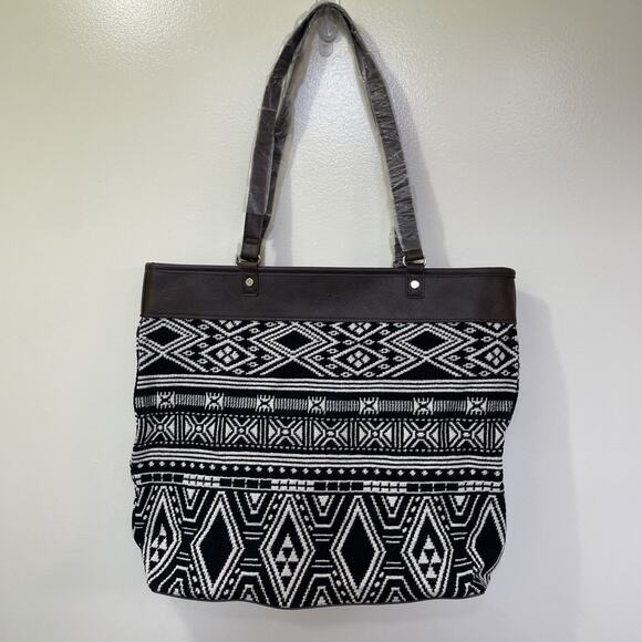 JEWELL by THIRTY ONE Tote Bag Black White Brown Reversible Tote Geometric Tribal - Picture 1 of 16